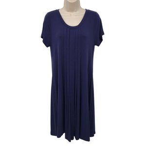 Soft Surroundings Womens Blue Stretch Knit Pleated Front Short Sleeve Dress Sz S